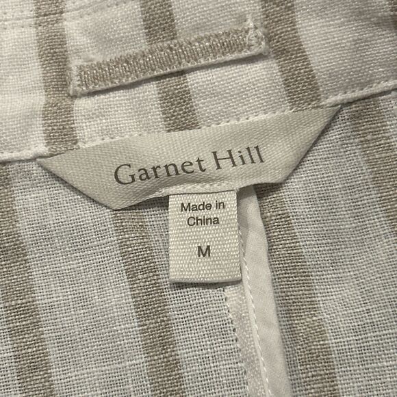 Garnet Hill Striped Linen Blazer Womens Medium Tan White Coastal Lightweight - Picture 2 of 7